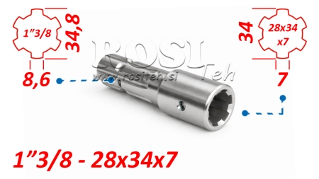 KARDAN ADAPTER VAN 28x34x7 (6 SPLINES) NAAR 1-3/8 (145 mm)
