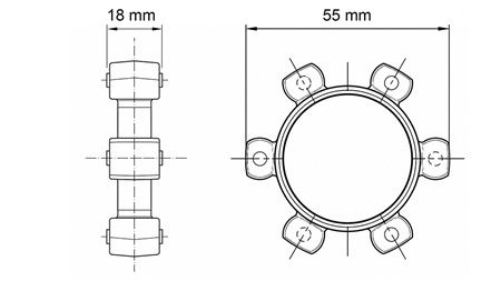 STERKOPPELING VOOR RUBBER INZETSTUK ND11-ND13-ND15 (55mm)