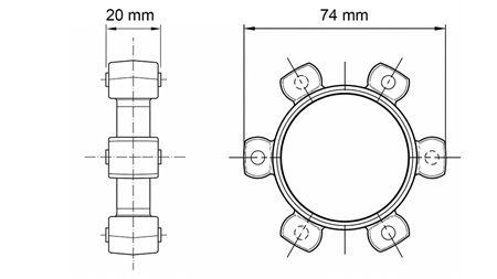 ZVJEZDASTA SPOJKA ZA GUMENI UMETAK ND16-ND17 (74mm)