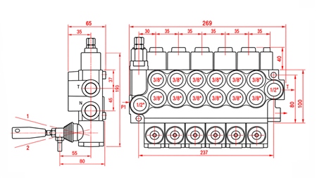 HYDRAULISCH HANDVENTIEL – 6-SECTIE STUURVENTIEL 6xR40 ECO