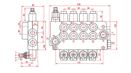 HYDRAULISCH HANDVENTIEL – 4-SECTIE STUURVENTIEL 4xR80 ECO