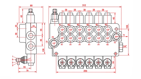HYDRAULISCH HANDVENTIEL – 6-SECTIE STUURVENTIEL 6xR80 ECO