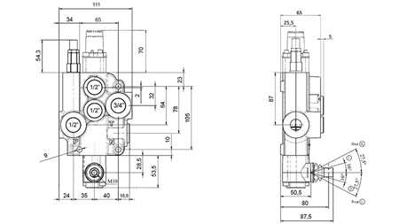 HANDMATIG HYDRAULISCHE VENTIEL MONOBLOCK 1xZ80 + ZWEVENDE FUNCTIE