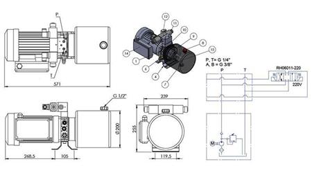 MINI HYDRAULISCH AGGREGAT 230V AC (1.5 kW) - 5.8 cc - 8.2 lit/min - tank 6 lit