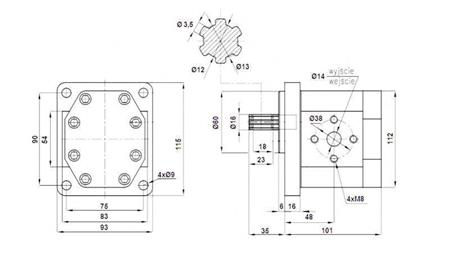 HYDRAULIC PUMP NSZ 16 - 6 TOOTH 16 CC LEFT