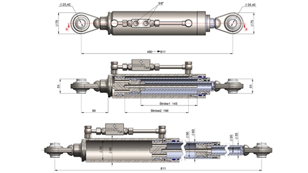 TELESCOPISCHE HYDRAULISCHE TOPSTANG - STANDARD - CAT. 2 (45-95 HP) - 480-811 mm (25,4/25,4 mm)
