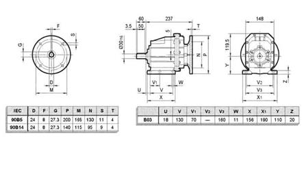 ERC03 REDUZIERER FÜR ELEKTROMOTOR MS90 (1.1-1.5kW) VERHÄLTNIS 25:1