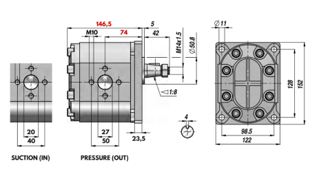 HYDRAULISCHE POMP GR.3 46 CC RECHTS - FLANGES