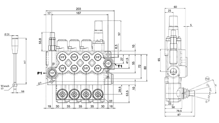 HANDMATIG HYDRAULISCHE VENTIEL MONOBLOCK 4xZ50 + ZWEVENDE FUNCTIE