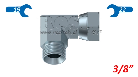 HYDRAULISCHE BOCHT 90° BSP KORTE DRAAIMOERD-MAANDE 3/8