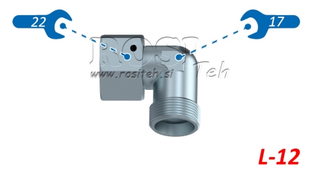 HYDRAULISCHE 90° BOCHT L-12 MET DRAAIMOER M18X1,5
