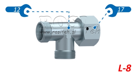 HYDRAULISCHE T-STUK L-8 MET ZIJDELINGSE DRAAIMOER M14X1,5