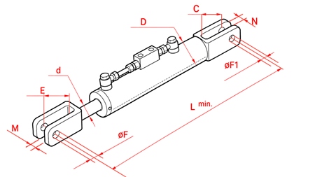 HYDRAULISCHE HEFSTANG VOOR TRACTOR - FIAT - NEW HOLLAND 50/30MIN.380 TYPE (1) Φ 18/19