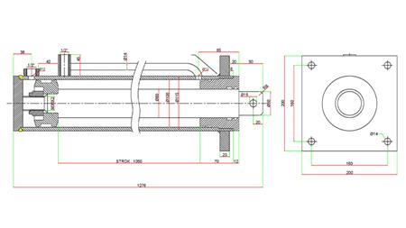 HYDRAULISCHE CILINDER VOOR HOUTKLOVER MET MONTAGEPLAAT100/60-1050 - BOVENAANSLUITING