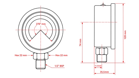 MANOMETAR DN100 VERTICAL 0 - 315 BAR - 1/2