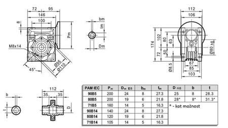 PMRV-63 REDUKTOR PRO ELEKTRICKÝ MOTOR MS90 (1.1-1.5kW) POMĚR 7.5:1
