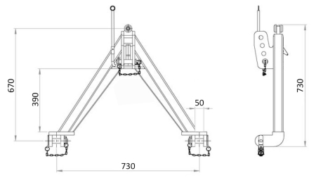 ČELNI TRIKOTNIK PREDNJE TRAKTORSKE HIDRAVLIKE KAT.1 730 mm-1200kg