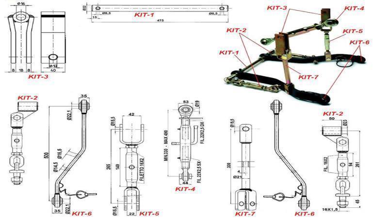 UNIVERSAL KIT VOOR DRIE-PUNT HYDRAULICA CATEGORIE 1