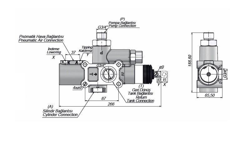 HYDRAULISCHE DUMPVENTIEL TRUCK - 140lit - afmetingen
