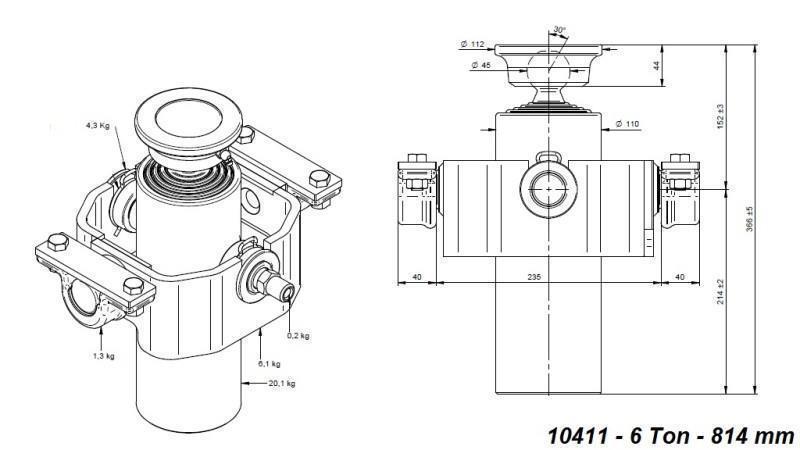 TELESCOPISCHE CYLINDER COMPACT 4 GRADEN 814mm x110 -BAL