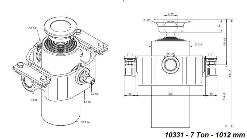 TELESCOPISCHE CYLINDER COMPACT 5 FASES 1012mm x125 -BAL
