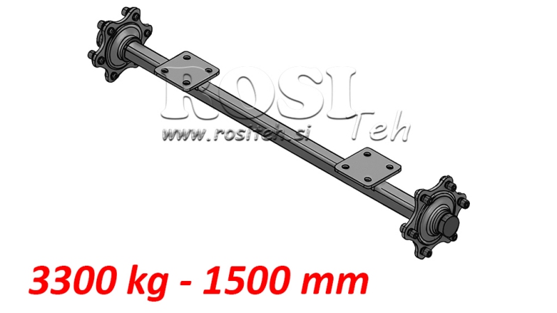 AKSELIT TRAILERILLE 3300 KG ILMAN JARRUA (1500 MM) MONTTAUSLAATIKOLLA