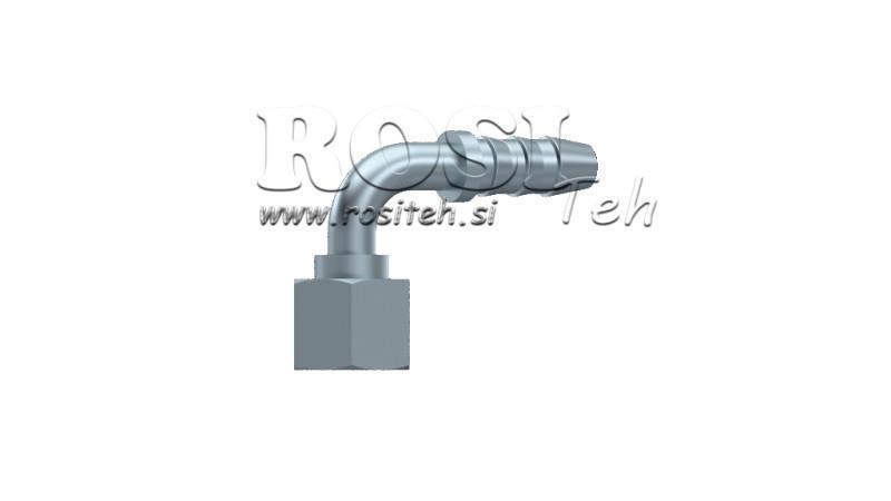 HYDRAULISCHE AANSLUITING VROUWELIJK 1/2 BOCHT 90° VOOR RUBBER SLANG DIAMETER 15-16