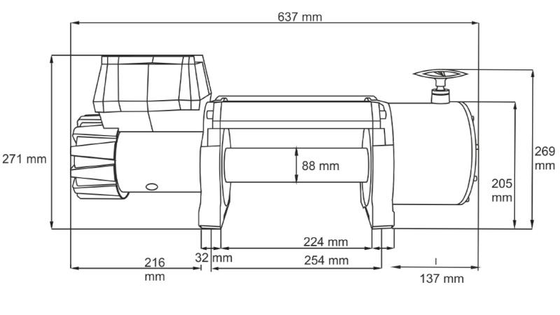24 V ELEKTRISCHE LIER DWT 22000 HD - 9979 kg - afmetingen