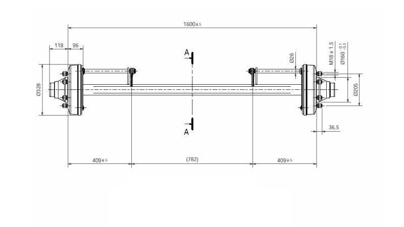 AS VOOR AANHANGER 8300 kg MET REMMEN (1600 mm)