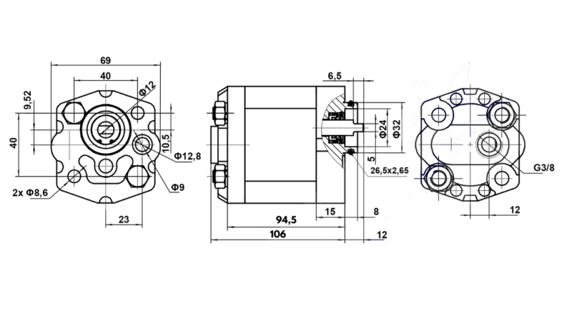 HYDRAULISCHE POMP 10C8.0X302 8.0 CC RECHTS