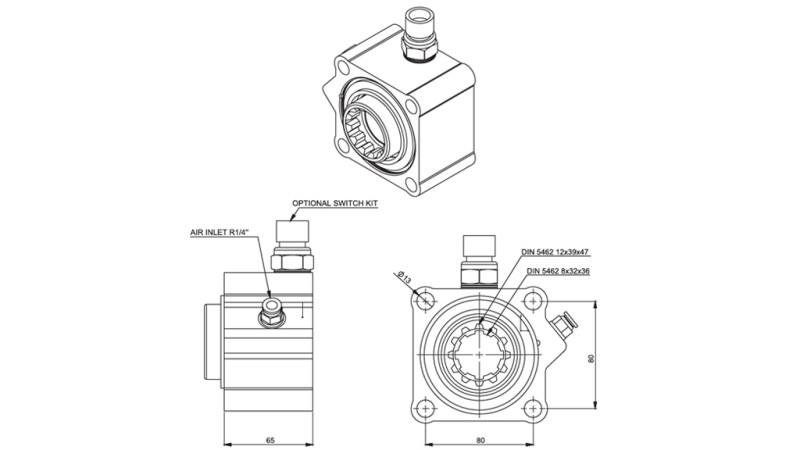 Afmetingen HYDRAULISCHE POMP AANDRIJVING - ZF ALUMINIUM MET SCHAKELAAR