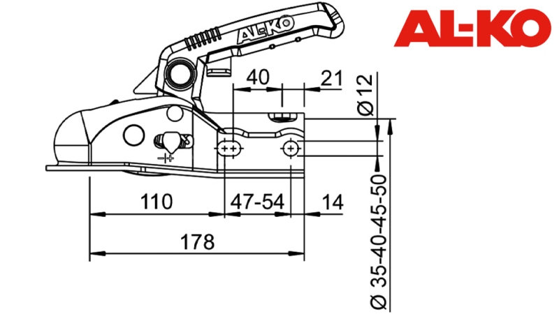 SLEEPHAKEN AL-KO AK-270 VOOR AUTO TRAILER ROND 2.700 KG FI35/40/45/50