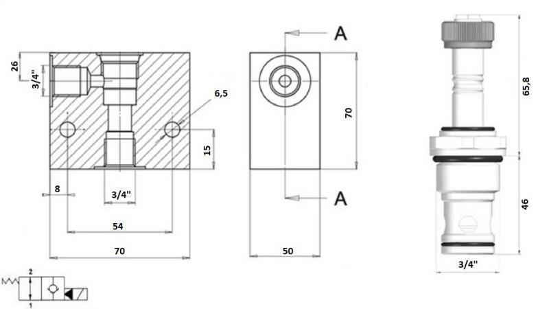 2-WEGE KLEP 3/4 (NO) 12V - 150lit - diagram