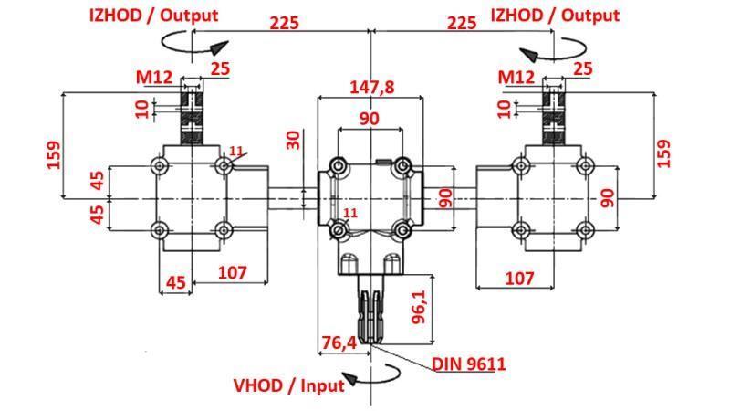 SET VAN REDUCERS 1:1.3 (27PK-20kW) VOOR SPREIDER L:450 GEGOTEN IJZER