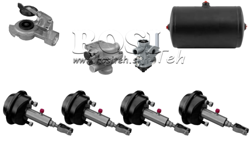 SADA VZDUCHOVÝCH HYDRAULICKÝCH BRZD PRO PŘÍVĚS KOMPLETNÍ JEDNOKRUHOVÝ SYSTÉM 4 CYLINDRY