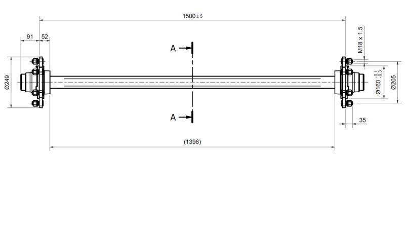 AS VOOR AANHANGER 4800 kg ZONDER REMMEN (1500 mm)