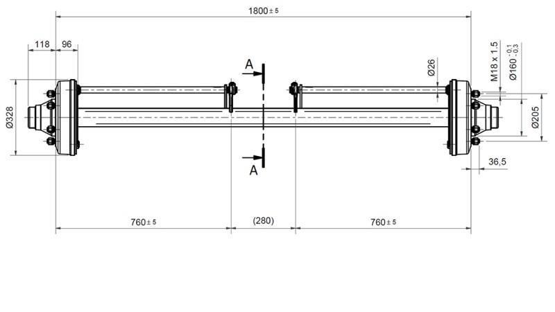 AS VOOR AANHANGER 7200 kg MET REMMEN (1800 mm)