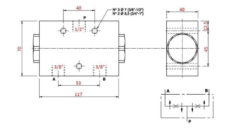 HYDRAULISCHE VERDEELKLEP STROOM V1026 DFL 40-60 lit - 3/8 - 250 bar (max.300 bar) METAAL