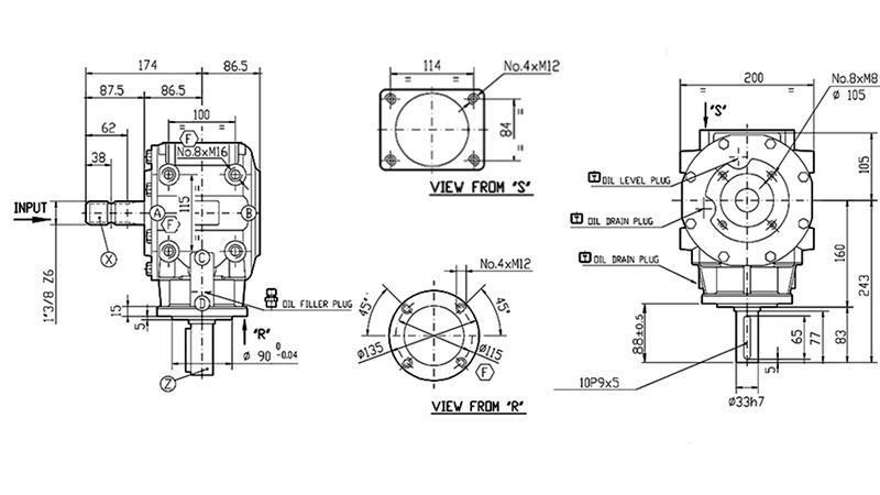 HOEKREDUCER T-313J 1:3 (62PK-45.6kW)
