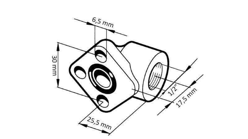 PIJPVERBINDING 1/2 - HOEKFLENS fi 30