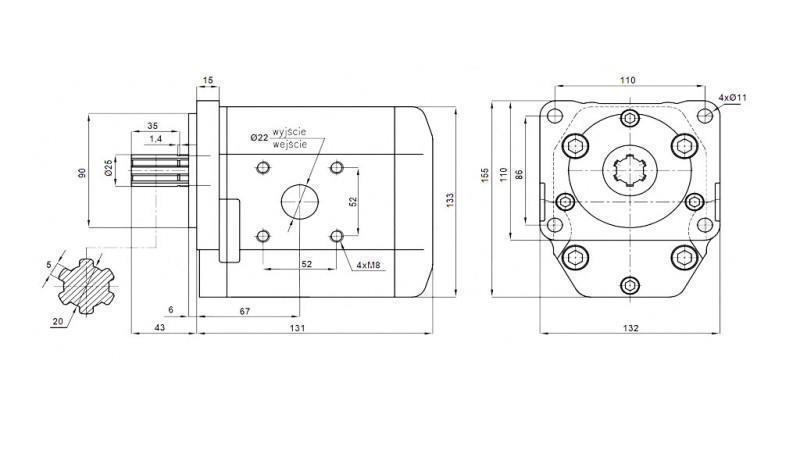 HYDRAULIC PUMP NSZ 32 - 6 TOOTH 32 CC LEFT