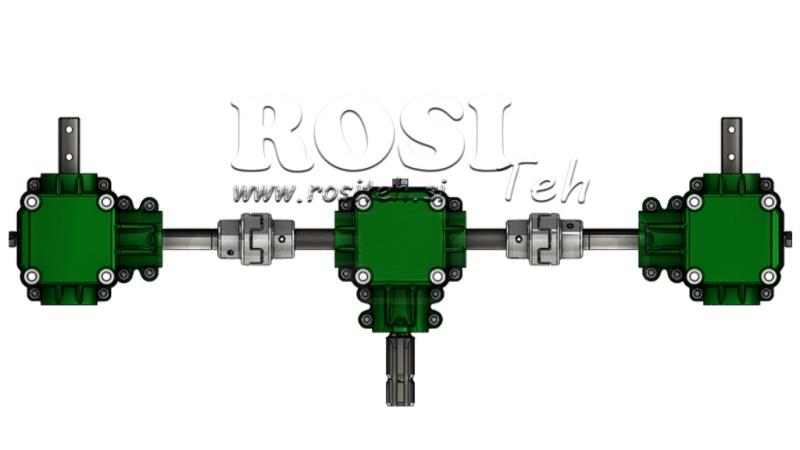 SET VAN TANDWIELKASTEN 1:1.44 (27PK-20KW) VOOR SPREIDER L:800 GEGOTEN IJZER MET VEILIGHEIDSSYSTEEM