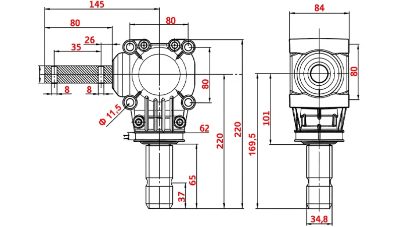 HOEK TANDWIELKAST L-150J 1:1 (12PK-9KW)