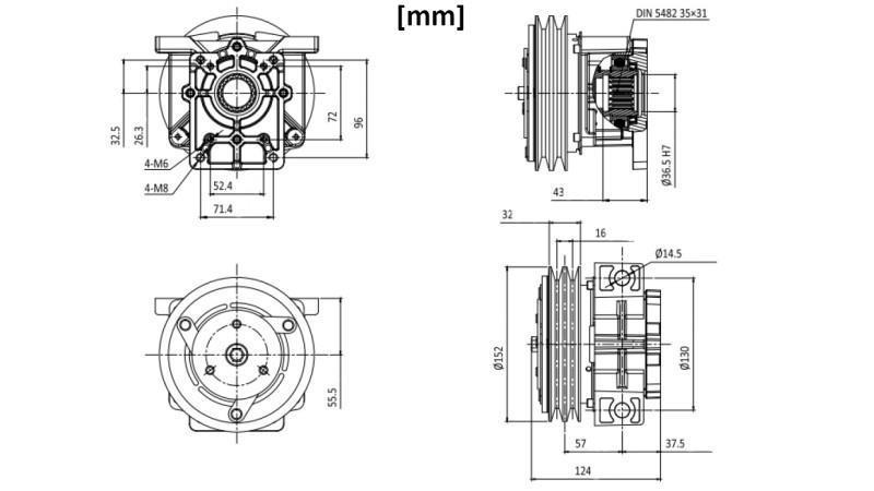 EL. MAGNETISCHE KOPPELING 12V VOOR POMP GR.2 afmetingen