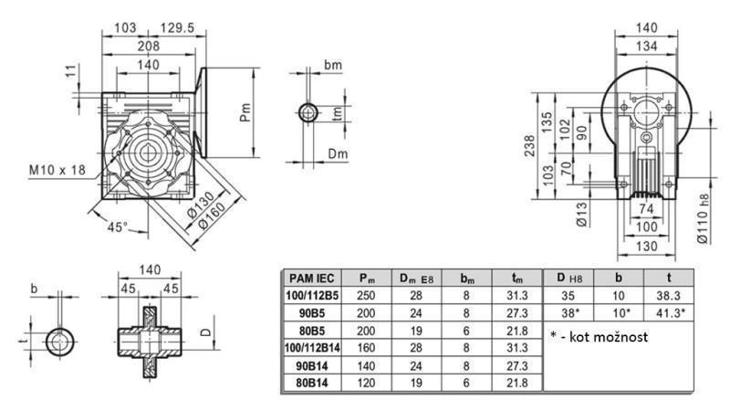 PMRV-90 REDUKTOR PRO ELEKTRICKÝ MOTOR MS90 (1.1-1.5kW) POMĚR 40:1