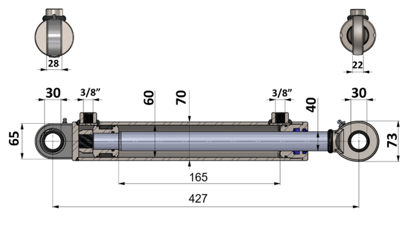 HYDRAULISCHE CILINDER 60/40-165 MET OMKEERKLEP – PLOEG VOOR GRONDBEWERKING