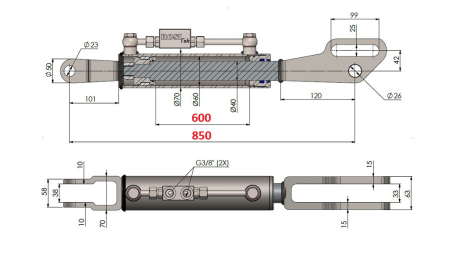 2TON. HYDRAULISCHE TOPLINK FORK 60/40-250 (600MM-850MM)