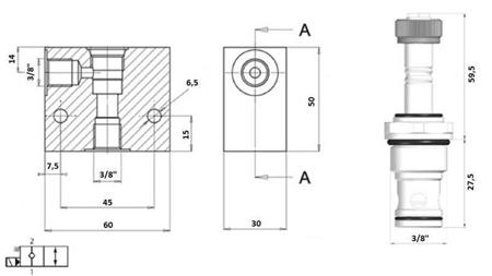2-weg klep 3/8 (NC) 12V - 40lit - schema