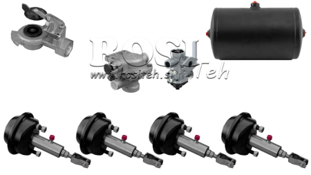 SADA VZDUCHOVÝCH HYDRAULICKÝCH BRZD PRO PŘÍVĚS KOMPLETNÍ JEDNOKRUHOVÝ SYSTÉM 4 CYLINDRY