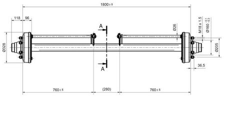 AS VOOR AANHANGER 7200 kg MET REMMEN (1800 mm)